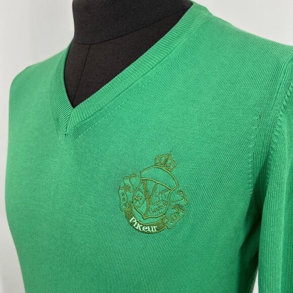 Pikeur Eskadron Equestrian V-neck Cotton‎ Sweater Green with Embroidered Crest M - Picture 3 of 7